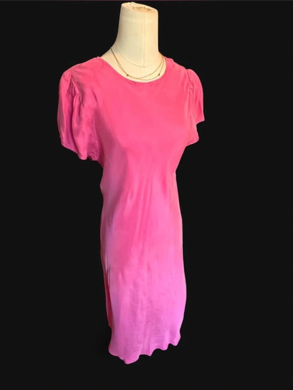 J. Crew Hot Pink puff sleeve midi dress silky feeling material size 12